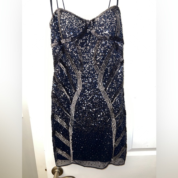 Aidan Mattox Blue Sequin Cocktail Dress Sz 2 NWT - Picture 1 of 12